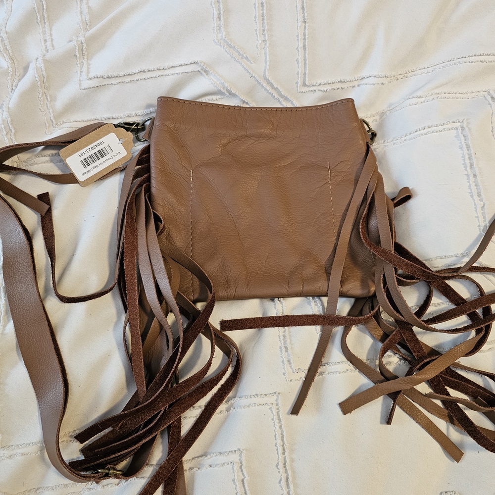 Brown Leather Fringe Crossbody Bag